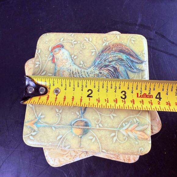 French Country Rooster Coasters Stone Set of 4 Cork Back Farmhouse Kitchen - Picture 8 of 8